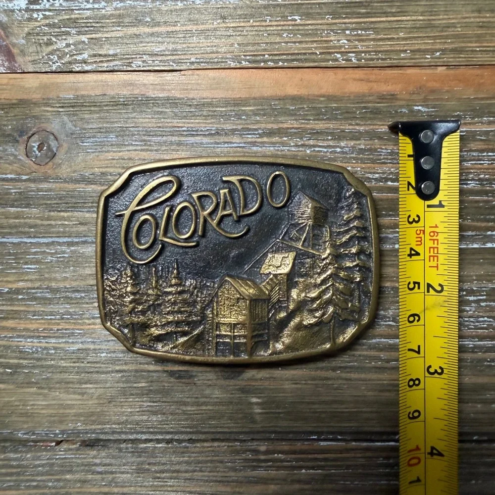 Vintage 1976 Heritage Mint Colorado Solid Brass Belt Buckle Western Mining Town